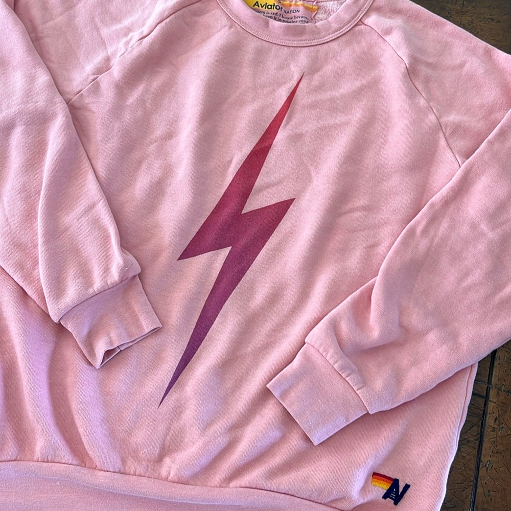 Aviator Nation Blush Pink Lightening Bolt Sweatshirt